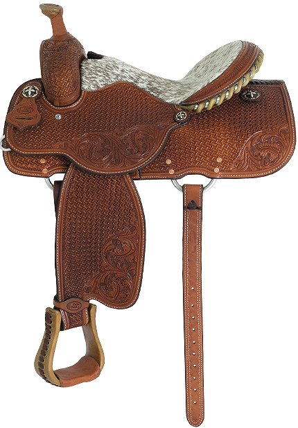 Richly tooled Calf-Hide All Around Roper Saddle